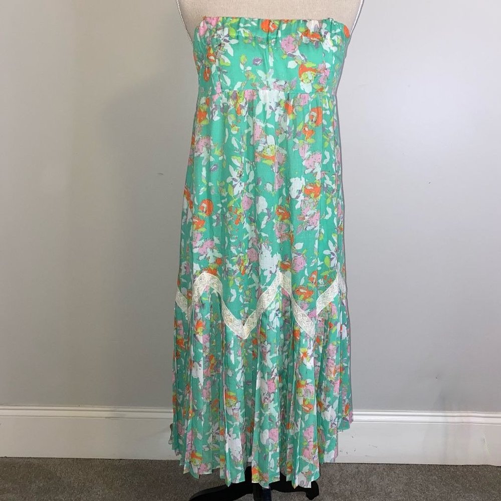 Maeve Anthropologie boho peasant midi strapless dress pleated size XS/Small